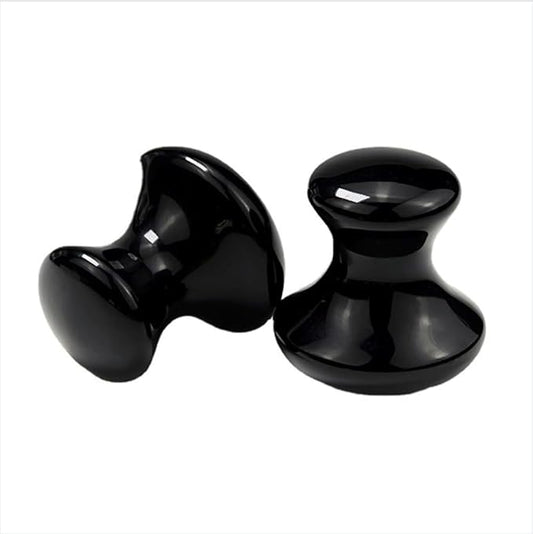 2 Pcs Mushroom Shaped Massage Stones Natural Bian Stone Hot Rock for Spa Massage (2-S, Black)