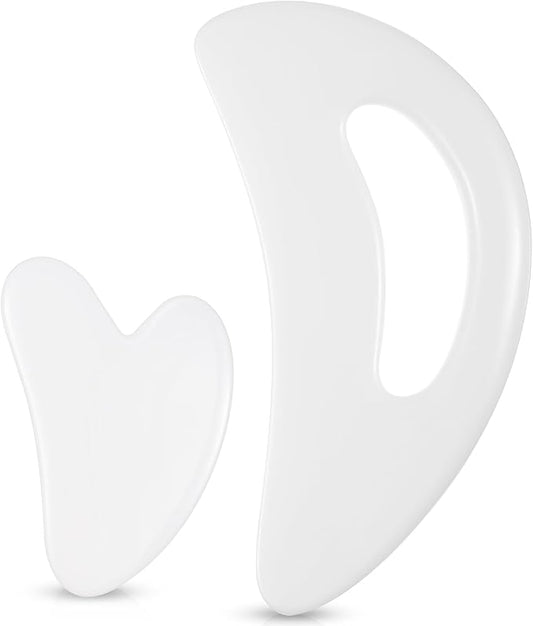 BBTO 2 Pcs Body Gua Sha Tool Large Resin Scraping Tools with Handle for Back, Neck, Face, Leg - Lymphatic Drainage, Cellulite Removal, Muscle Relief (White)