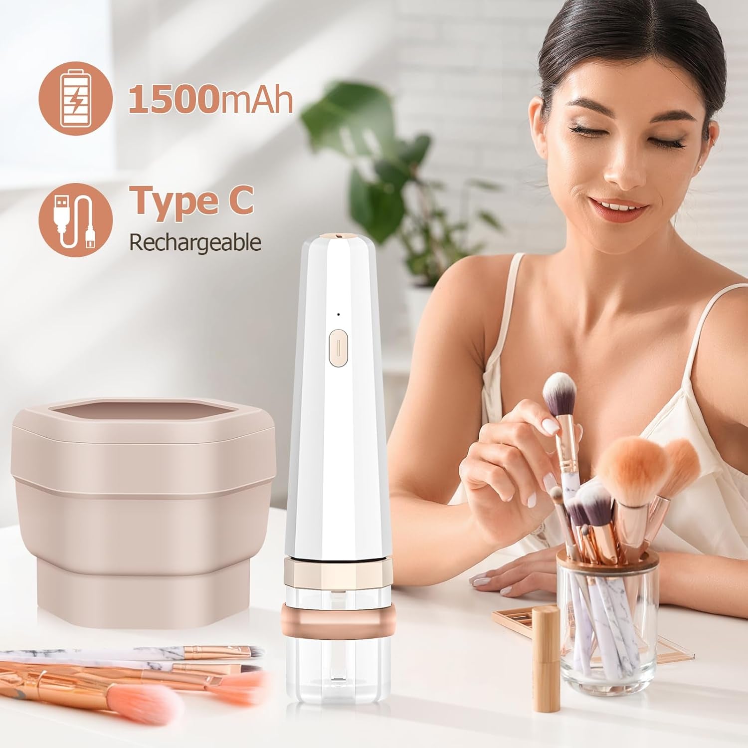 Makeup Brush Cleaner and Dryer Machine with Makeup Brush Holder, Fast Clean & Instant Dry, Portable Make up Brushes Cleaner Tool for All Size Foundation, Concealer & Powder Makeup Brushes Set