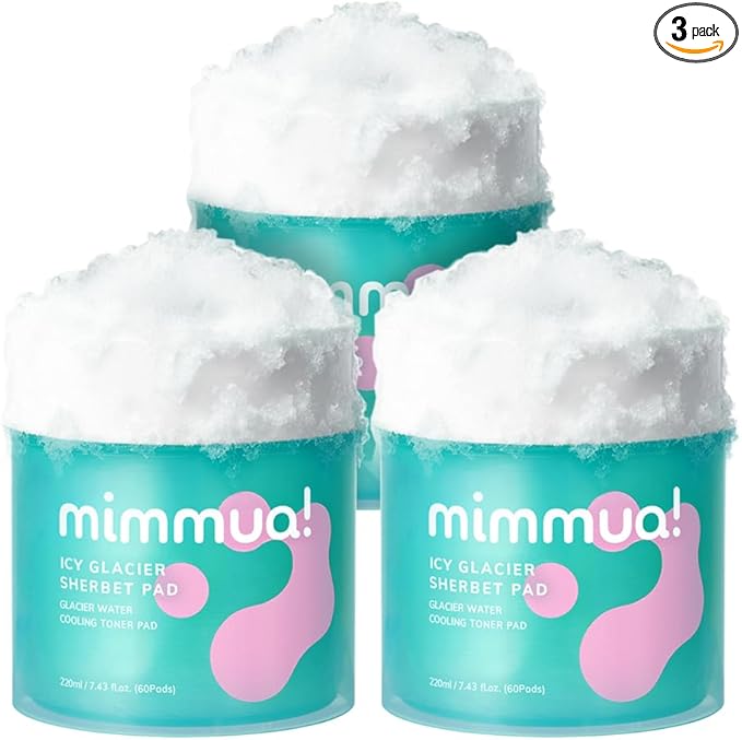 Ice Sorbet Toner Pads | Skin Prep Wipes for Puffiness, Under Eye Bags & Instant Face Lift | Gel Pads for Sunburn Relief & After Sun with 30% Glacier Water & Caffeine | Pack of 3 (180 Count)