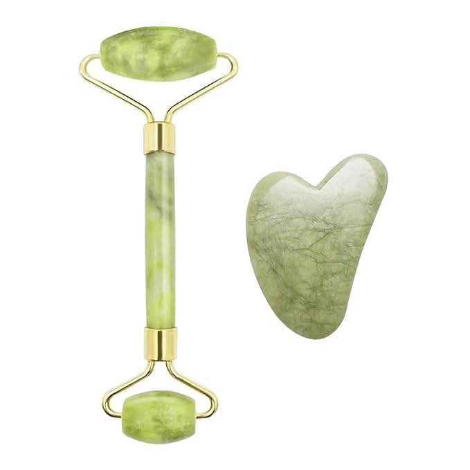 3 in 1 Ficial Face Ice Jade Roller and Gua Sha Tool, Natural Real Jade Anti-Wrinkle Face Eye Neck Massager Tool, Reduce Wrinkles, Puffiness, Migraine, Redness, Pain and Injury，Pink