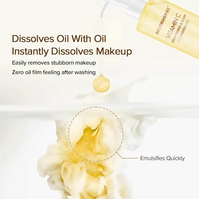 Neutriherbs Makeup Remover Oil Cleanser, Vitamin C Cleansing Oil for Long Last and Waterproof Makeup, Sunscreen, Fit All Skin Type - 3.71 Fl.Oz