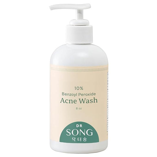 Dr Song Benzoyl Peroxide Wash 10% with Hyaluronic Acid Acne Treatment: Acne Face Wash & Back, Butt, Body Wash Korean Skincare (8oz)