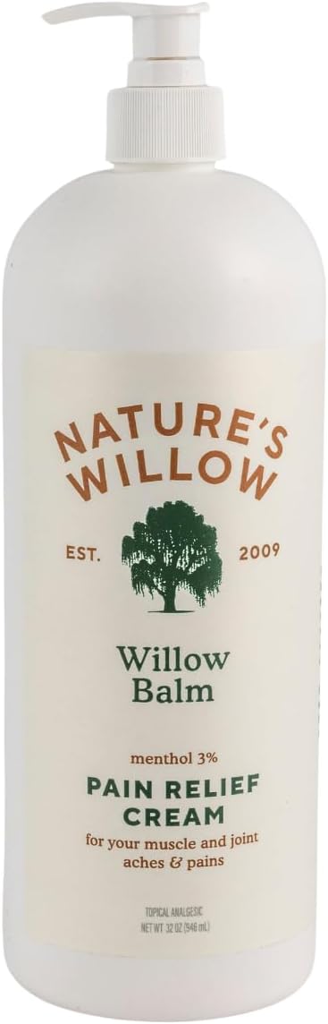 Nature's Willow Willow Balm Natural Pain Relief Cream for Muscles & Joints | Fast-Acting with Willow Bark & Menthol | Free from Artificial Fragrances & Dyes | 1-Pack | 32 fl oz