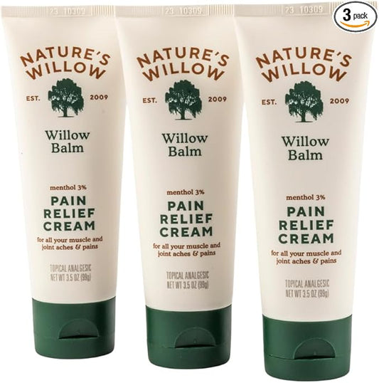Nature's Willow Willow Balm Natural Pain Relief Cream for Muscles & Joints | Fast-Acting with Willow Bark & Menthol | Free from Artificial Fragrances & Dyes | 3-Pack | 3.5 fl oz