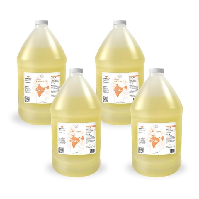 Organic Castor Oil Direct From India - Cold Pressed Castor Oil For Face - Hexane Free (4 Gallons)