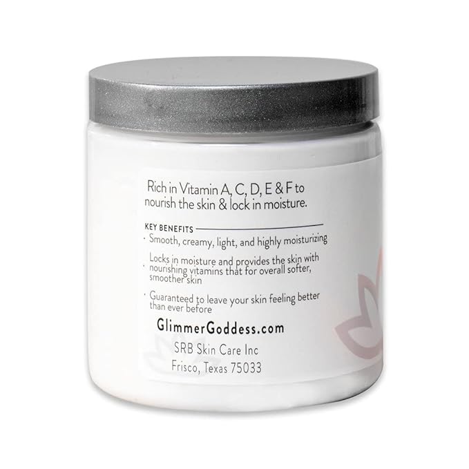 Glimmer Goddess Organic Whipped Body Butter for Women - Moisturizer Cream with Shea & Cocoa Butter, Almonds & Coconut Oil - Lavender & Lemon, 8oz