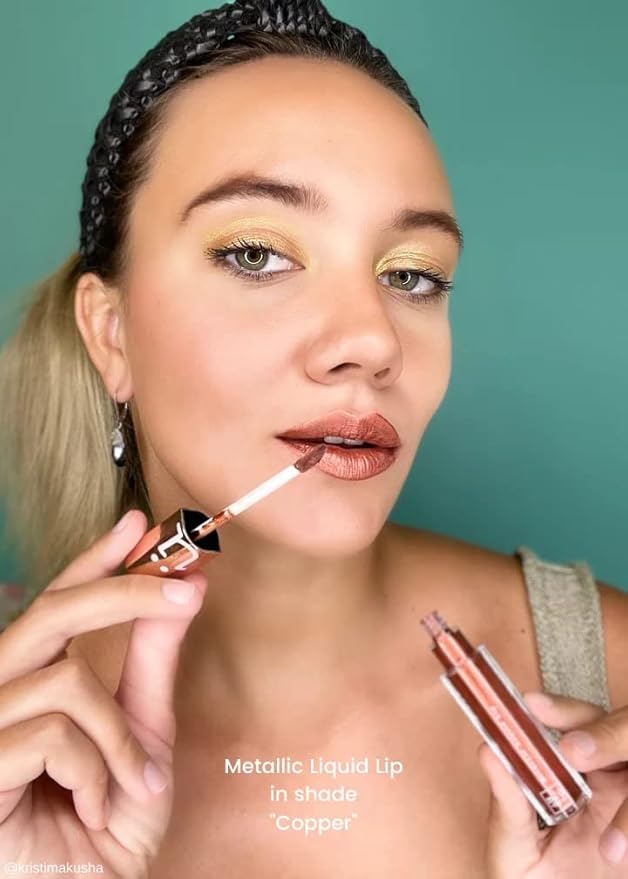 M2U NYC Metallic Liquid Lipstick, Long Lasting High Impact Color, Metallic Liquid Lips, Lipstick for Women, Metallic Ink Lipstick, Lip Stick (Rose Gold-Rose Gold)
