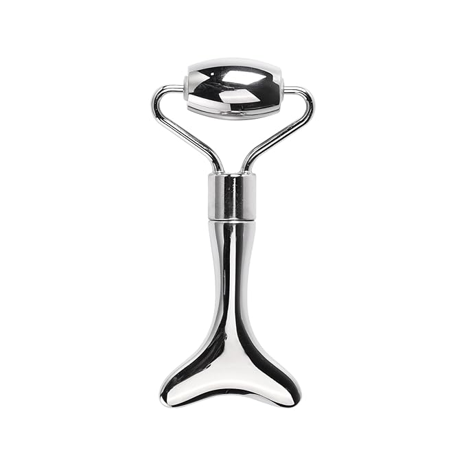Stainless Steel Face Roller,2-in-1 Facial Roller and Guasha Tool for Face,Cooling Metal Roller for Redness Reducing,Skin Care