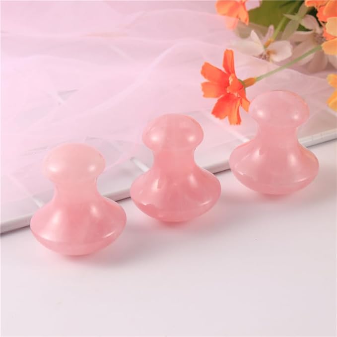 2 Pcs Rose Quartz Jade Mushroom Hot Massage Stones Set Warm Rocks Kit for Facial SPA Pink