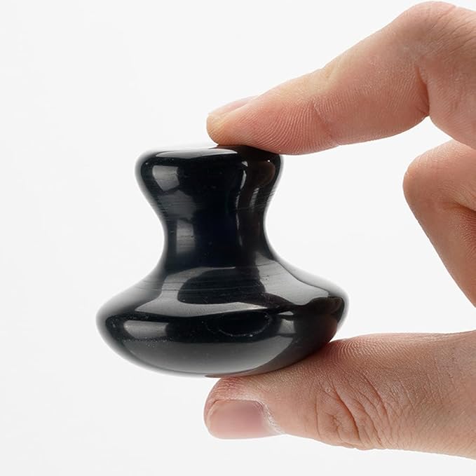 2 Pcs Mushroom Shaped Massage Stones Natural Bian Stone Hot Rock for Spa Massage (2-S, Black)