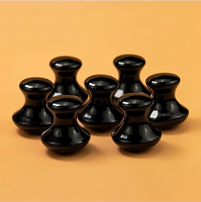 2 Pcs Mushroom Shaped Massage Stones Natural Bian Stone Hot Rock for Spa Massage (2-S, Black)