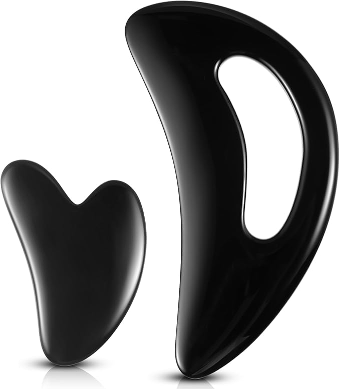BBTO 2 Pcs Body Gua Sha Tool Large Resin Scraping Tools with Handle for Back, Neck, Face, Leg - Lymphatic Drainage, Cellulite Removal, Muscle Relief(Black)