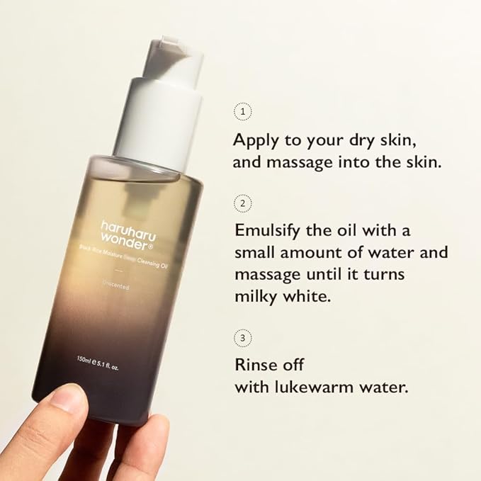 HARUHARU wonder Black Rice Moisture Cleansing Oil, 5.1 fl oz, Double Cleansing, Daily Makeup remover, Pore Oil Cleanser, Korean Skincare for sensitive, normal and Oily Skin