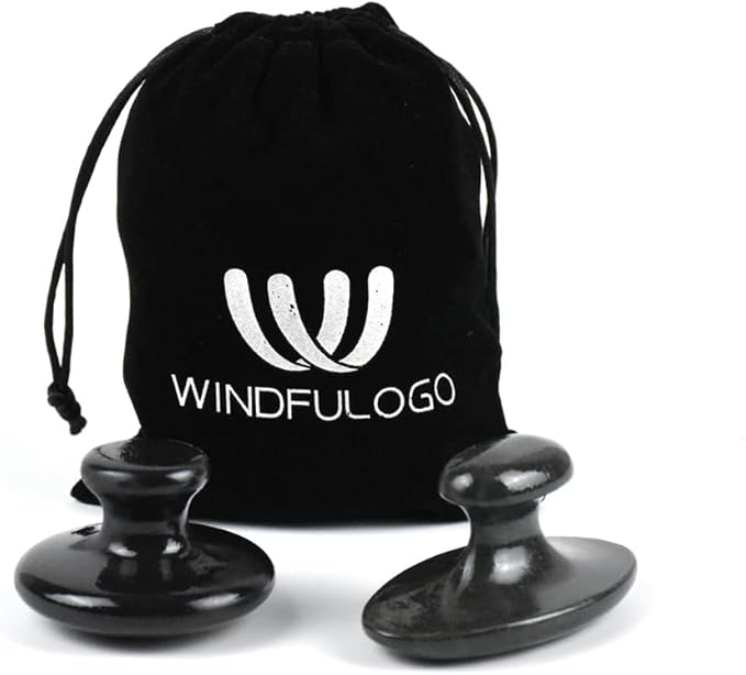 2 Pcs Long Mushroom Shaped Massage Stones Natural Bian Stone Hot Rock for Spa Massage Black