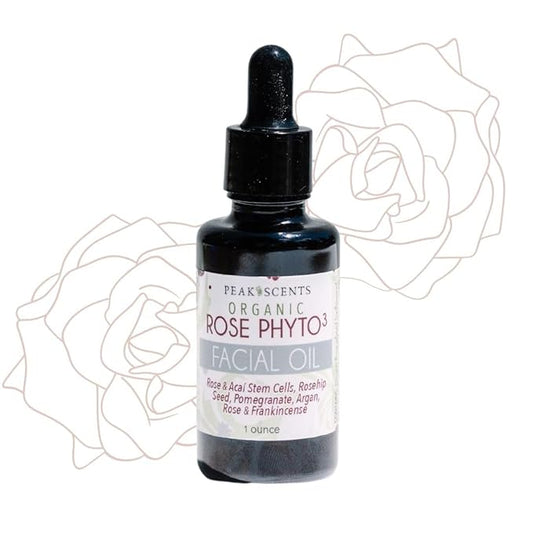 Organic Rose Phyto Facial Oil - Rosehip and Argan Oil Infused with Rose Extract and Frankincense Essential Oil - Ideal for Gua Sha Massage, Anti-Aging Face Oil (1oz)