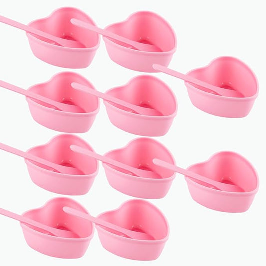 10 Pairs Pink Heart-shaped Plastic Facial Mask Mixing Bowls Set with Spatulas - DIY Skincare Mixing Tool Kit, Mud Masks, Home Salon, and Beauty Salon Use, Face Mask Applicator Tool(10Pcs)