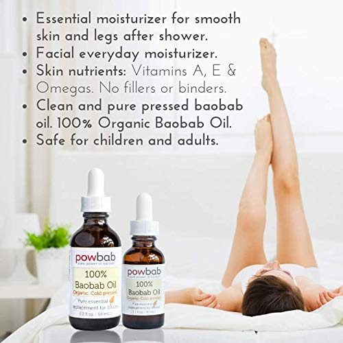 100% Baobab Oil Cold Pressed, Raw Organic Body Oil for Skin, Hair and Nail Repair. Pure Vitamin E Oil for Scars from Baobab Seeds for Skincare - 2 oz