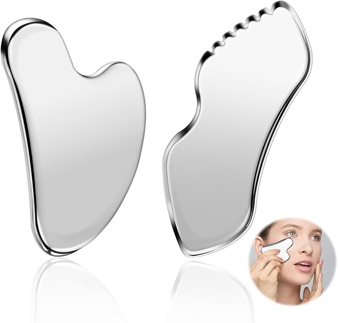 2 Pcs Stainless Steel Scraping Facial Tool for Jawline Sculpting and Decongestive Lymphatic Drainage, Face Massager Tool