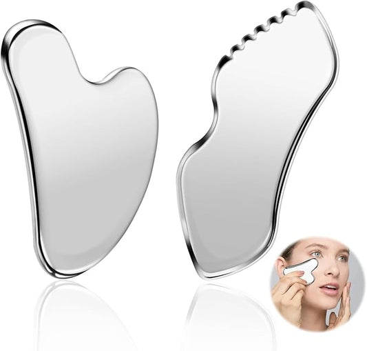 2 Pcs Stainless Steel Scraping Facial Tool for Jawline Sculpting and Decongestive Lymphatic Drainage, Face Massager Tool