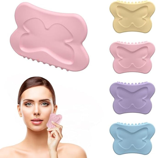 Silicone Facial Body Brush - Lymphatic Drainage Massager for Face, Neck Lifting, Gua Sha Beauty Tool to Shape & Radiant Skin (Blue)