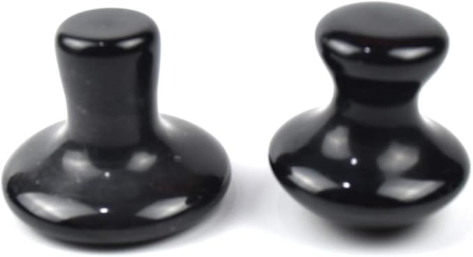 2 Pcs Mushroom Shaped Massage Stones Natural Bian Stone Hot Rock for Spa Massage (2-SL, Black)