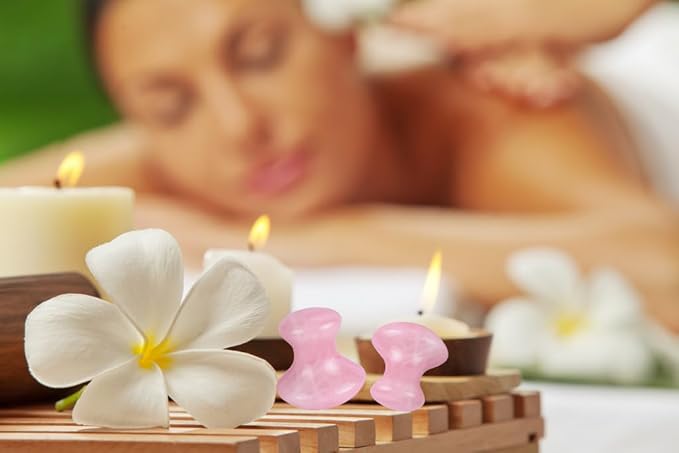 2 Pcs Rose Quartz Jade Mushroom Hot Massage Stones Set Warm Rocks Kit for Facial SPA Pink