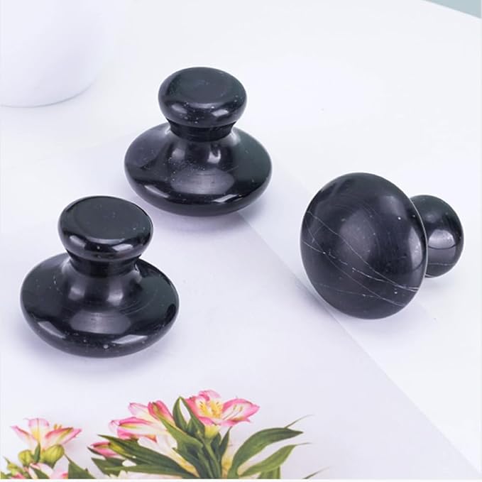 2 Pcs Mushroom Shaped Massage Stones Natural Bian Stone Hot Rock for Spa Massage (2-S, Black)
