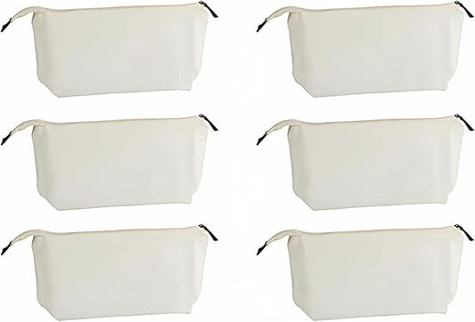 Juvale 6 Pack Canvas Makeup Bags with Zipper - 11.75 x 5.5 In White Cotton Canvas Makeup Bag Set for Toiletries and DIY Crafts