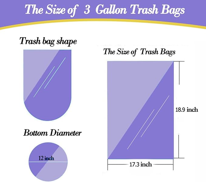 3 Gallon 100pcs (Fit 3-3.2 Gal) Small Clear Trash BagsPlastic Strong Clear Garbage Bags,Bathroom Trash Can Bin Liners,Waste Basket Liner,Fit 10-13 Liter, 3 Gallon,3.2Gallon