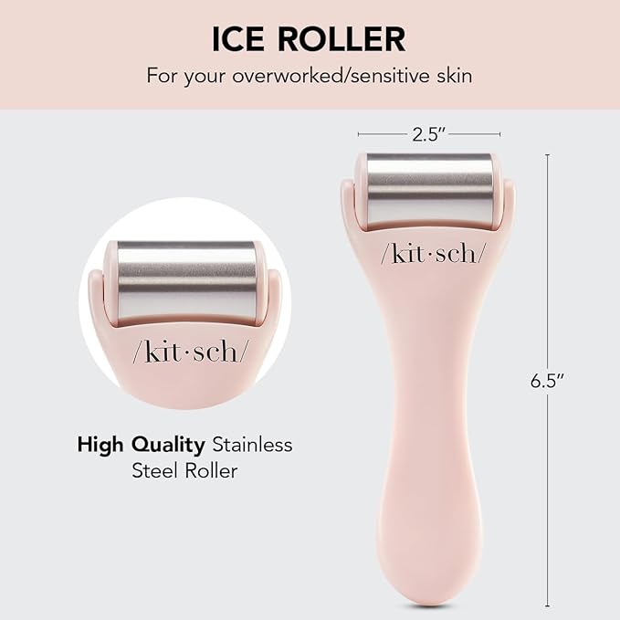 Kitsch Ice Roller for Face – Stainless Steel Face Ice Roller to Reduce Puffiness, Redness & Headaches – Cooling Facial Roller for Skin Care, Irritation Relief & Spa-Like Experience at Home - Pink