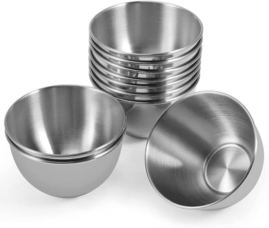 10 Pack 3.3inch Stainless Steel Sauce Dishes Mini Individual Saucers Bowl Round Seasoning Dishes Sushi Dipping Bowl Appetizer Plates, Sliver