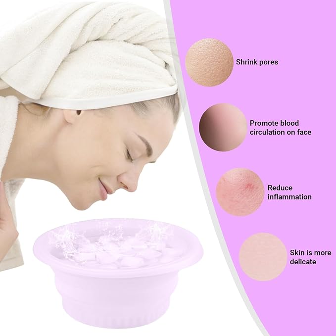Face Bowl for Ice with Built-in Icetray,Portable Foldable Silicone Face Ice Bath Bowl,Ice Bath Facial Plunge Bowl for Skin Tightening & Acne Relief,Purple