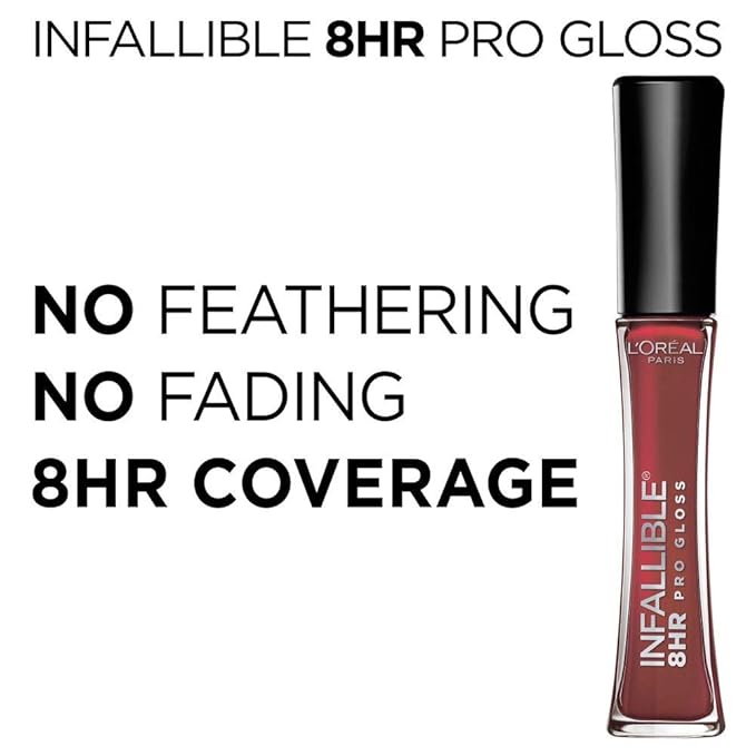 L’Oreal Paris Makeup Infallible 8 Hour Hydrating Lip Gloss, Fiery, 0.21 Fl Oz