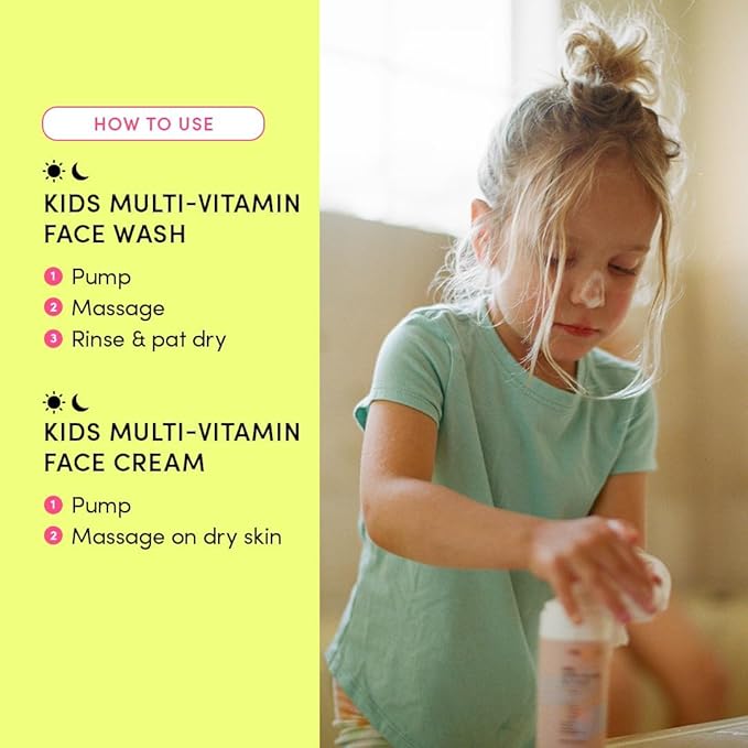 Evereden Happy Kids Skin & Lips Routine - Multi-Vitamin Kids Face Wash & Kids Face Cream & Tinted Lip Oil Set - Clean & Vegan Skin Care for Kids 3+ - Moisturizing, Nourishing, & Protective Kids Skin