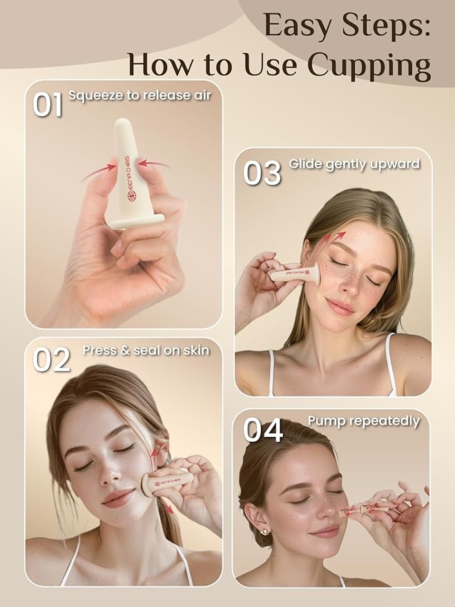 Rena Chris Facial Cupping Set & Gua Sha Facial Tool - Silicone Cupping Set & Rose Quartz Gua Sha Stone - Face Cupping Therapy Set for Natural Skin Care, Puffiness, Lip Plumping(Pink)