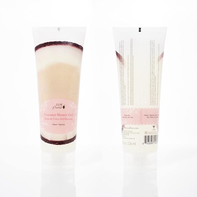 100% PURE Coconut Shower Gel Natural Foaming & Hydrating Body Wash - Deeply Moisturizing Gentle Soap Cleanser for All Skin Types, Even Sensitive - Gluten-Free - 8 Fl Oz