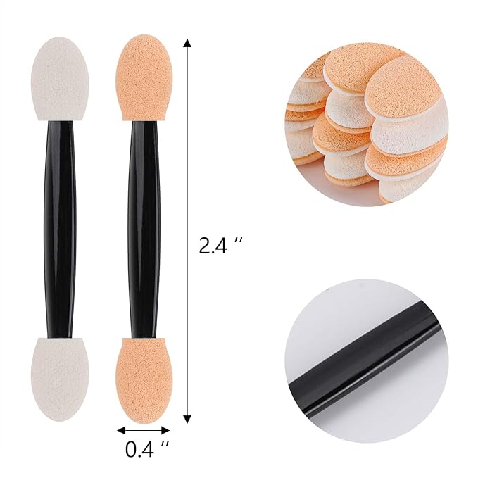 1000 Eye Shadow Applicator Disposable Foam Makeup Brush Sponge Tipped Oval Eyeshadow Applicators Dual Sides Black
