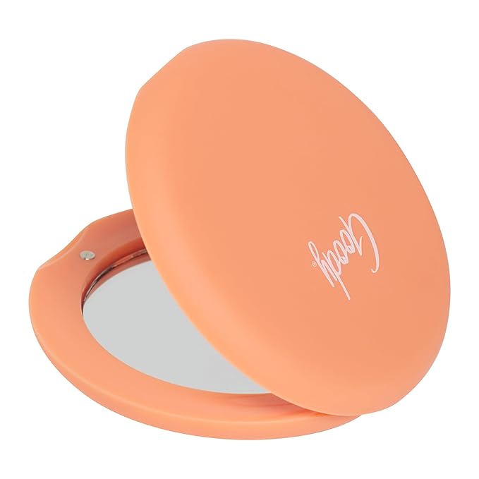 GOODY Compact Mirror - Coral, Double-Sided Easy-Grip Magnifying & Travel Makeup Mirror with 1X & 3X Magnification, Lightweight, On-The-Go Pocket & Purse Essentials