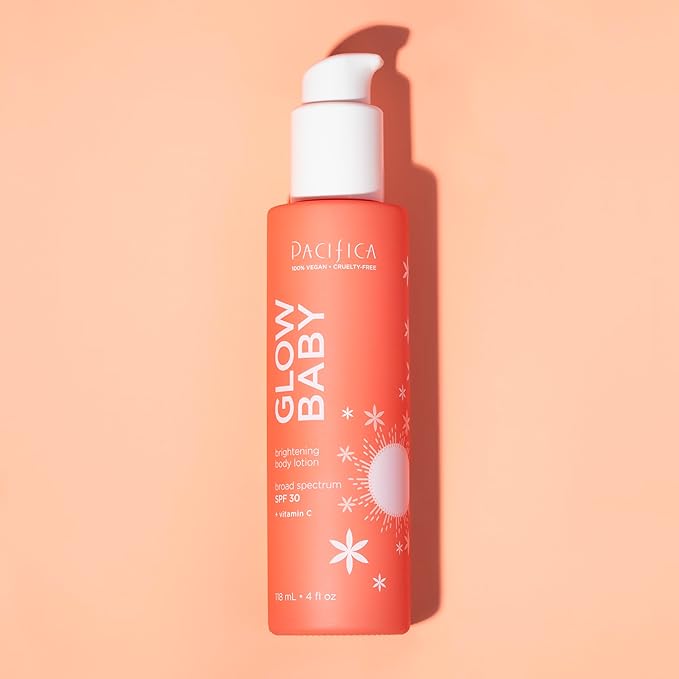 Pacifica Glow Baby Vitamin C SPF 30 Body Lotion – Brightening Daily Moisturizer + Broad Spectrum Sun Protection, Hydrating No White Cast Sunscreen for Glowing Skin, Clean Vegan & Cruelty-Free Skincare