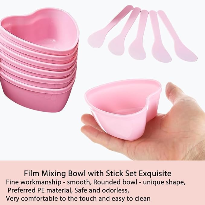 10 Pairs Pink Heart-shaped Plastic Facial Mask Mixing Bowls Set with Spatulas - DIY Skincare Mixing Tool Kit, Mud Masks, Home Salon, and Beauty Salon Use, Face Mask Applicator Tool(10Pcs)
