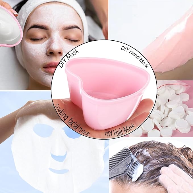 15 Sets Plastic Heart Shaped Facial Mask Mixing Bowl, Pink Facemask Bowl DIY Skin Care Mixing Tool Kit with Spatulas for Mud Masks, Home Salon, and Beauty Salon Use, Face Mask Applicator Tool(15 Pcs)