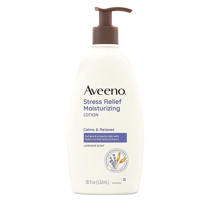 Aveeno Stress Relief Moisturizing Body Lotion with Lavender Scent, Natural Oatmeal to Calm & Relax, Non-Greasy Daily Stress Relief Lotion, 18 fl. oz (Pack of 3)