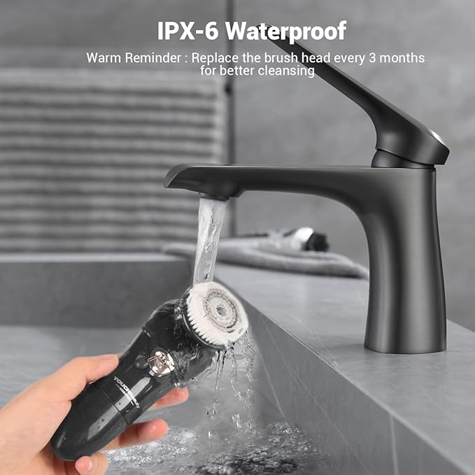 TOUCHBeauty Facial Brush for Men Skin Scrubber with Advanced 6 Degree Oscillating Vibration Cleansing Technology, Waterproof Men's Facial Exfoliator Massager Black TB-1487