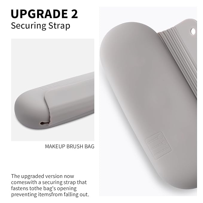 Silicone Makeup Brush Holder Travel Cosmetic Bag：Soft Portable Cosmetic Face Brushes Holder with Upgrade Anti-Fall Out Magnetic Closure, Large Travel Makeup Brush Case - Stone