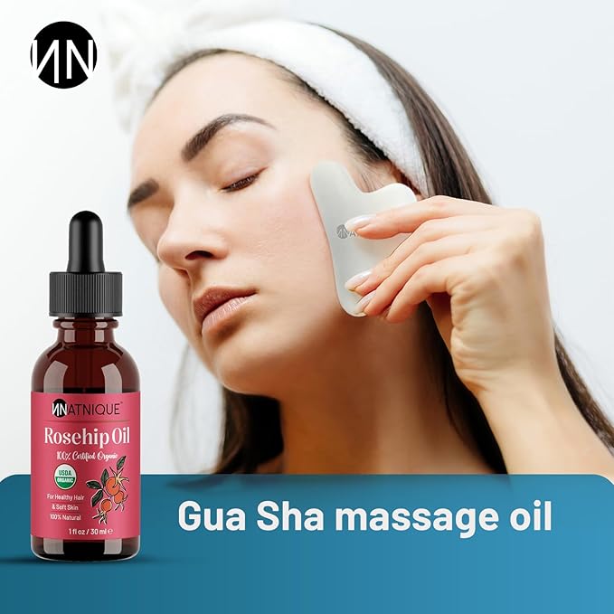 Rosehip Seed Oil Organic, 1 oz – USDA Certified Pure Rosehip Oil, Cold-Pressed Natural Moisturizer for Face, Hair, Skin, Scalp & Nails – Ideal for Gua Sha Massage