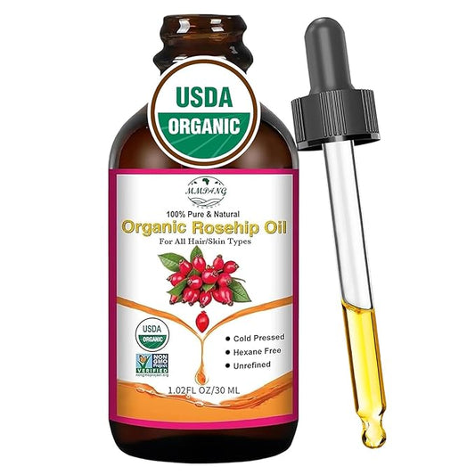 Organic Rosehip Seed Oil for Face, USDA Certified, Cold Pressed, Unrefined, 100% Pure Natural Rose Hip Oil (1oz / 30ml) for Anti-Aging, Acne Scar Treatment, Skin & Hair Care, Gua Sha Massage