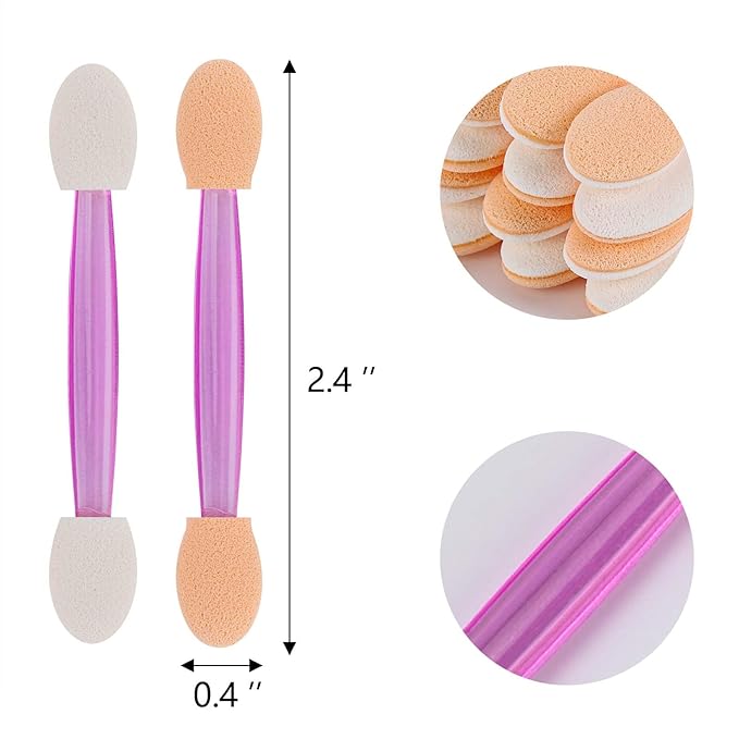 150 Eye Shadow Applicator Disposable Foam Makeup Brush Sponge Tipped Oval Eyeshadow Applicators Dual Sides with Container, Purple