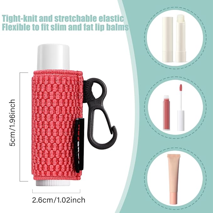 3PCS Lip Balm Holder Sleeves Keychain Sleeves(Black/Rose/Beige)