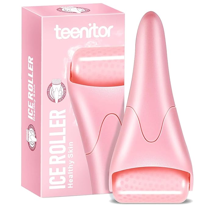 Teenitor Pink Ice Roller for Face, Ice Face Roller, Eye Roller for Puffy Eyes, Facial Roller Spa Self Care Tools for Women
